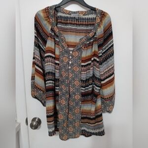 Figueroa and Flower Semi Sheer Aztec and Paisley Long Balloon Sleeve Blouse